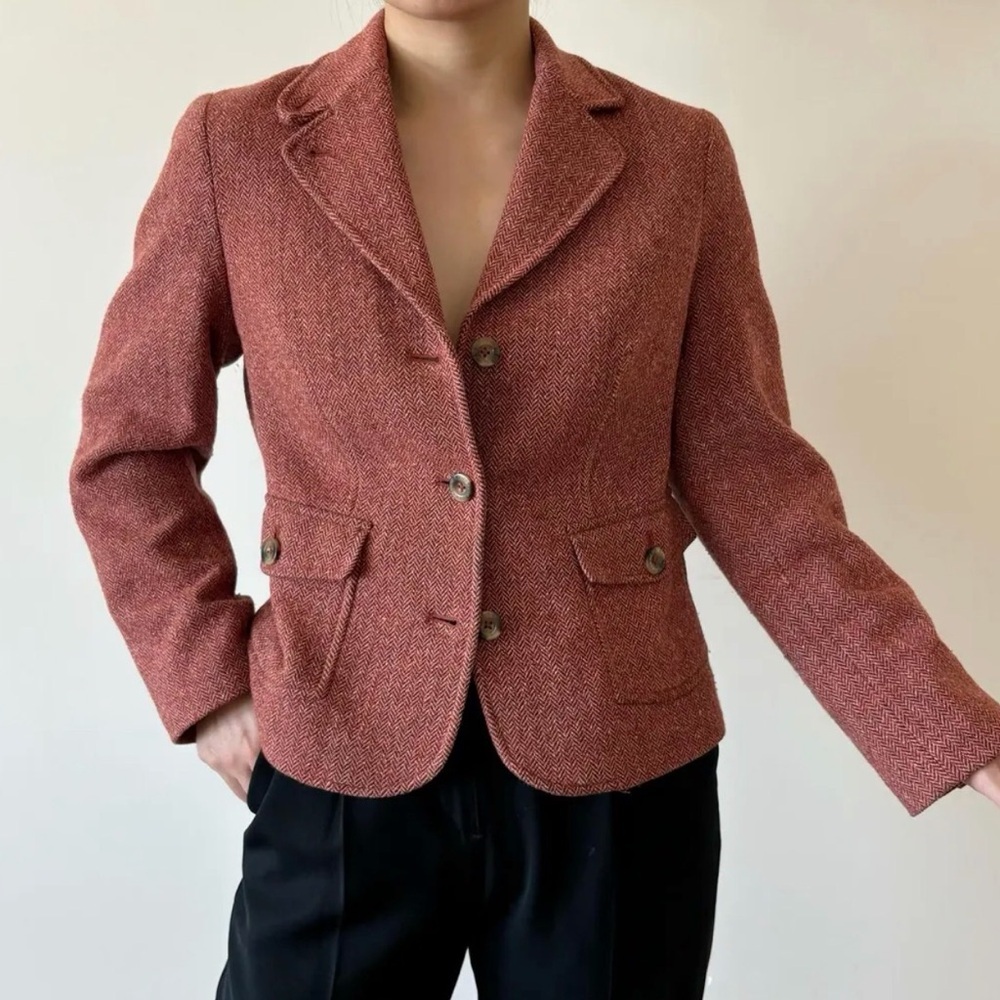 L.L. Bean Vintage Wool Academia Preppy Tweed Red Herringbone Blazer SP
